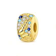 1pc S925 Sterling Silver Spacer Bead With Snap Clasp, Original Starry Sky, Feather And Wave Embossed Design, Inlaid With Multi-Color Cubic Zirconia, Gold And Silver Dual Color Options, Comes With Gift Box, Anti-Slip Positioning Design, Suitable For Bracelet, Used For Handmade DIY Jewelry Making And Gift Wearing - Multicolor - View 16