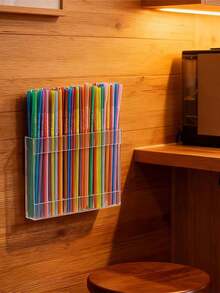 1PC Acrylic Straw Holder, Straw Holder For Cabinet Door, Straws Organizer Storage With Adhesive, Space-Saving Straws Storage Dispenser For Kitchen - Transparent - View 5