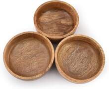 Cuencos redondos de madera, juego de 3, medidas 12,7 cm * 5,08 cm, fáciles de limpiar, ideales para servir dips, salsas, frutos secos, aperitivos y postres, adecuados como accesorio decorativo para la cocina y cenas especiales - Marrón - Ver 4