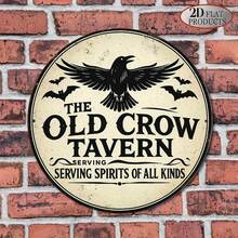 2D Flat - A Vintage French "Old Crow Tavern" Wooden Wall Halloween Decoration, Featuring Crow And Bat Designs With Gothic Lettering - Made Of Wood, Suitable For Indoor/Outdoor Use, Perfect For Home, Cafe - Multicolor - View 2
