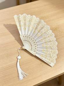 1pc Vintage Chinese Style Floral Folding Hand Fan, Summer Handheld Decorative Fans, Elegant Tassel Pendant, Wedding Holiday Essentials, Party Photography Prop, Cheongsam Hanfu Accessory, Summer Gift - Multiple Styles - View 6