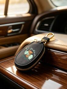 Car Key Case, Bear Print Key Holder, Pu Leather Key Pouch, Cute Bow Car Key Bag, Zipper Key Storage, Portable Car Key Case, Unisex Key Holder - Multicolor - View 9