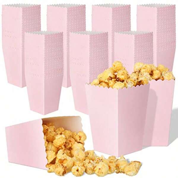 1/7/21/36/72/100PCSSolid Pink Wave Top Paper Fries Popcorn Boxes 1.97*2.76*4.53in Snack Holders For Birthday Wedding Party Supplies