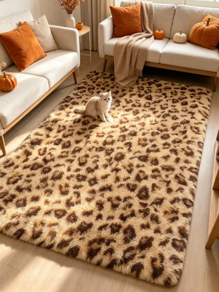 1 pieza Alfombra de pelo largo con estampado de leopardo, alfombra esponjosa, estilo Ins, alfombra suave y cómoda, alfombra decorativa, tapete de piso, alfombra, alfombra para sala de estar, alfombra de área, alfombra grande, alfombra para dormitorio, alfombra universal - Multicolor - Ver 1