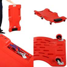 Mechanic Vehicle Creeper, Under-Car Rolling Crawler Board, With Headrest, Wheels, Red - A - View 2
