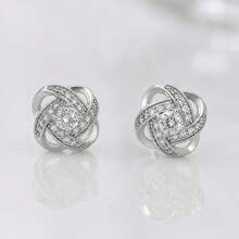 18K Gold Plated High-End Fashion 925 Sterling Silver Unique Floral Zirconia Inlaid Hollow Stud Earrings For Women Daily Wear - Floral Earrings - View 9