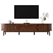 Modern Solid Wood TV Stand With Drawers, Classic Rounded Corners, Sturdy Wooden Legs, TV Cabinet With Storage For The Living Room. - 棕色 - 查看 1