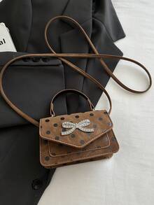 Bowknot Vintage Solid Color Polka Dot Versatile New Small Square Bag Women Elegant Personalized Mini Premium Crossbody Bag - Brown - View 8