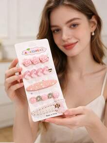 5pcs Daily Fashion Versatile High-End Rhinestone Heart Bow Hair Clips, Loose Hair Clips, Bangs Decoration Hair Accessories Set - 26715 - View 7