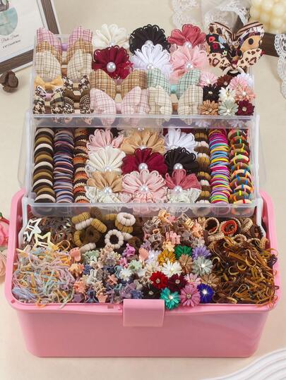 872pcs Academy Style Coffee Color Girls Hair Accessories Set, Including Plaid Bow Hair Clips, Lace Flower Hair Clips, Bow Flower Alligator Hair Clips, Star Snap Clips, Mini Claw Clips, Rabbit Ear Hair Ties, Bamboo Joint Towel Scrunchies, Ruffled Elastic Hairbands And TPU Rubber Bands, Suitable For Daily, Party, Travel Use
