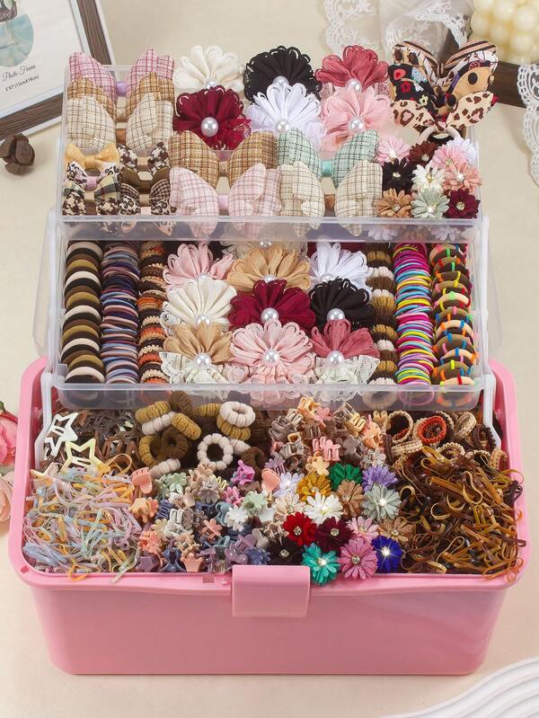 872pcs Academy Style Coffee Color Girls Hair Accessories Set, Including Plaid Bow Hair Clips, Lace Flower Hair Clips, Bow Flower Alligator Hair Clips, Star Snap Clips, Mini Claw Clips, Rabbit Ear Hair Ties, Bamboo Joint Towel Scrunchies, Ruffled Elastic Hairbands And TPU Rubber Bands, Suitable For Daily, Party, Travel Use