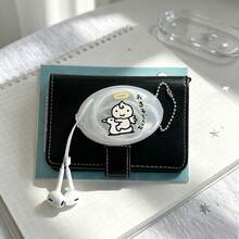 Cute Cartoon Baby Print Oval Transparent Coin Purse, Portable Mini Earphone Storage Box With Metal Bead Chain Keychain, Can Hold Coins, Earphones And Other Small Accessories - A - View 6