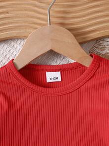 MYVLNA Conjunto de mono con estampado de cerezas para niñas, top acanalado con mangas con volantes, conjunto de 2 piezas - Rojo y blanco - Ver 4