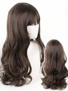 Long Wavy Synthetic Fiber Wig With Bangs, Natural Looking Soft Hairpiece With Breathable Rose Lace Inner Net, Women's Halloween Daily Wear Cosplay Wear Wig - Multicolor - View 14