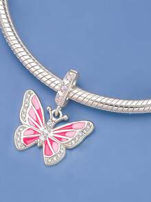 1pc Sweet Girl Colorful Oil Drop Butterfly Pendant Silver Jewelry Beaded Hollow Celtic Knot Rhinestone Glitter Gradient Blue Pink Butterfly Charm Handmade DIY Bracelet Loose Beads Romantic Gift For Girlfriend Best Friend Birthday Anniversary - Multicolor - View 9