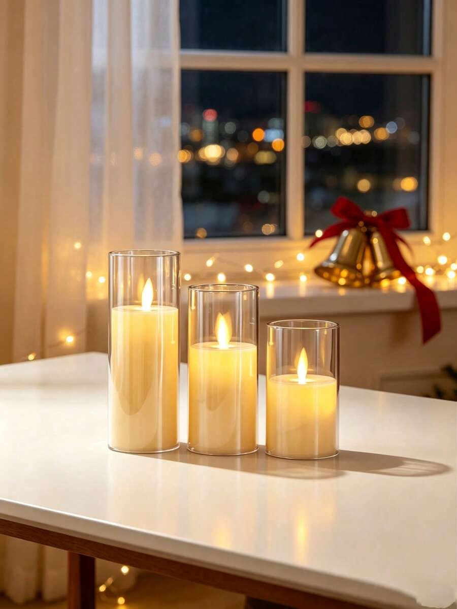 3件組節日氛圍熱銷LED仿真閃爍電子蠟燭燈，婚禮攝影裝飾浪漫燭光生日仿真蠟燭氛圍燈，適用多場景裝飾 - 波浪搖擺頭 - 查看 1