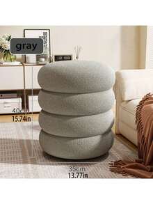 1pc Modern Round Donut Stool, Wool Fleece Covered Makeup Stool, Soft Filled Footstool Suitable For Living Room And Bedroom, Suitable For Birthday Gift, Party, Back To School, Home Decor - Multicolor - View 16