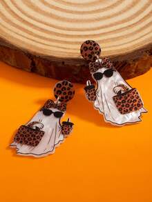Pendiente plano 2D de acrílico con diseño de fantasma de estampado de leopardo, lindo y creativo, estilo de dibujos animados divertido para Halloween - Estilo 1 - Ver 4