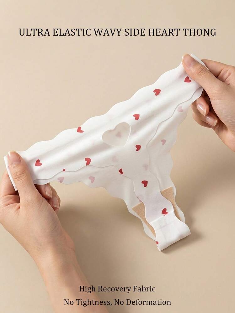 SQPVEH 5pcs/Pack Multi-Color Women's Adhesive Thong Panties, Hollow Heart Design, Comfortable, Breathable, Sexy One-Piece Thong - Multicolor - View 4