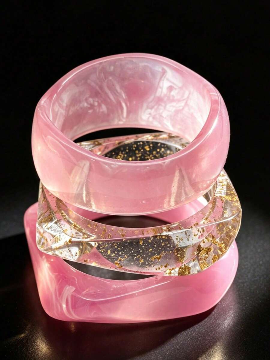 3pcs/1pc Exaggerated Geometric Bracelet Set, Pink Set, Bohemian Style Versatile Accessory; Suitable For Daily, Party, Vacation Wear, Ideal Gift For Loved Ones And Family, Can Be Layered Or Worn Individually - Multicolor - View 1