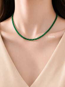 1pc Minimalist Vintage Skin-Flattering Green Beaded Necklace, Elegant Collarbone Chain, Niche Neck Chain, Versatile Styling, Suitable For Women's Daily Wear Or Vacation - Beaded Necklace - View 12