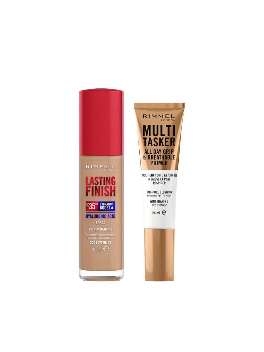 Rimmel 【組合裝】Lasting Finish 35小時持妝粉底液 200號柔和米色 30ml + Multi-Tasker 全日抓妝透氣妝前乳 24ml - 200 柔和米色+半透明 - 查看 1
