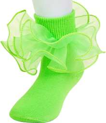 Halloween Women Big Ruffle Socks Double Lace Turn Cuff,Breathable Cotton Frilly Cute Dress Sock Girls Women,K407 - Green - View 1