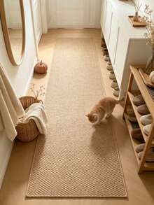1pc Jute Woven Artistic Long Rug, Personalized Aesthetic Decor Carpet, Hallway Entryway Long Rug, Ins Style Space Ambiance Mat, Modern Minimalist Wooden Accent, Small Rug, Doormat, Home Decor, Area Small Rug, Corridor Long Mat, Bedside Rug, Bedroom Carpet, Washable Rug - Multicolor - View 2