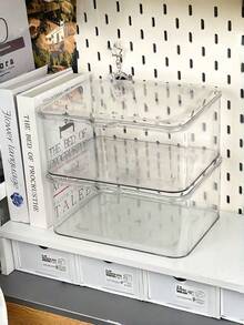 1pc Transparent Large Capacity Flip Lid Storage Box, Dust-Proof Stackable Desktop Box, Sealed Lid, Multi-Functional Acrylic Storage Box, Suitable For Storing Masks, Hair Accessories, Small Items, Medicines, Stationery, Nail Tips, Bracelets, Necklaces, Etc., Professional Jewelry Box, Portable Anti-Oxidation Bracelet Box - Multicolor - View 1