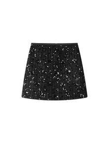 Korean Style Sequin Design New Elegant Skirt Sexy Party Zipper Mini Skirt Daily Date Single Party Autumn/Winter - Black - View 1