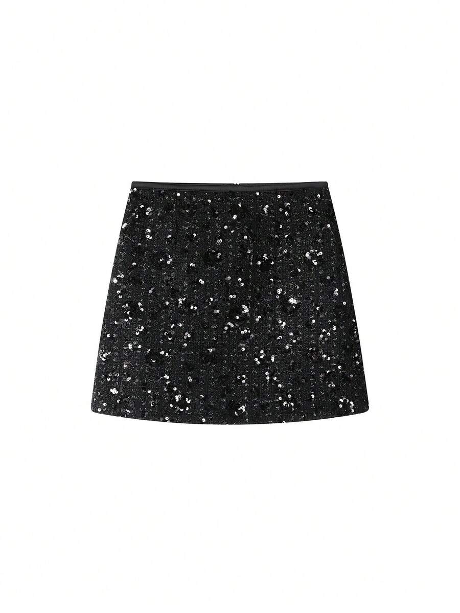 Korean Style Sequin Design New Elegant Skirt Sexy Party Zipper Mini Skirt Daily Date Single Party Autumn/Winter - Black - View 1