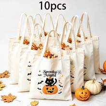 1/5/10pcs Cute Pumpkin Ghost Skeleton Bat Spider Black Cat Little Devil Lantern Pattern Halloween Theme Reusable Fabric Tote Shopping Bags Trick Or Treat Bags, Small Batch Multi-Piece Set Trick Or Treat Bags Storage Bags, Essential Halloween Shopping Gift Packaging Bags, Suitable For Christmas Decoration Indoor Outdoor Yard Garden Lawn Entrance Small Gifts, Essential Halloween Party Small Gift Storage Bags Gift Bags - Multicolor - View 48