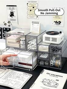 6/4/3/1pc Large Capacity Transparent Desktop Storage Box, Combinable Drawers, Multi-Functional Storage Box, Suitable For Stationery, Pens, Erasers And Desktop Accessories, Suitable For Desk, Office Desk, Dormitory And Desktop Decoration, Cosmetic Storage Box, Stationery Classification Storage Box, Bedroom Decoration, Desktop Organization Essentials - Multicolor - View 7