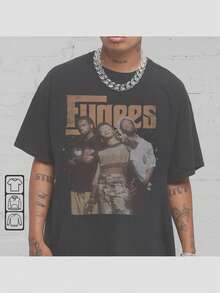 2026 Nueva Camiseta Retro Holgada de Verano, Talla Grande, Estilo Hip-Hop de los 90s, Estampado Retro - Camiseta Negra Casual Urbana para Hombre, Manga Corta, Cuello Redondo, Lavable a Máqui - Negro - Ver 1