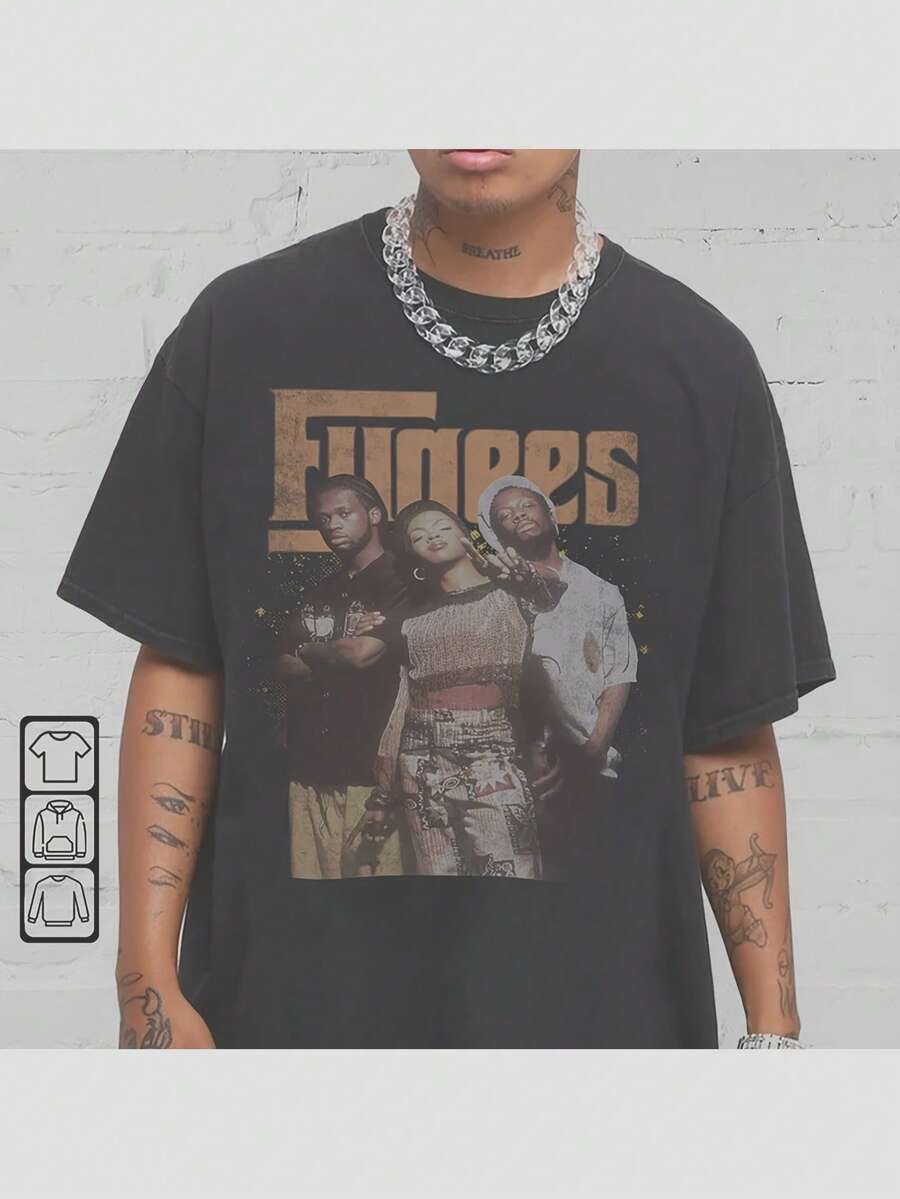 2026 Nueva Camiseta Retro Holgada de Verano, Talla Grande, Estilo Hip-Hop de los 90s, Estampado Retro - Camiseta Negra Casual Urbana para Hombre, Manga Corta, Cuello Redondo, Lavable a Máqui - Negro - Ver 1