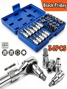 34pcs Torx Socket & Bit Set, Includes E-Type Sockets And Star Bits, Durable Plastic Storage Case, Professional Automotive Repair Tool, Suitable For Brake Calipers, Engine Cylinder Head, Motorcycle ATV Mechanical Disassembly - A-34 Pieces - View 1