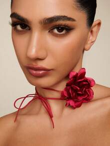 Altistry 1pc Elegant Floral Polyester Rope Necklace, Versatile For Daily Wear, Party, Date, Gift - 30672-nek-red - View 5