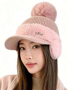 Berretto invernale in maglia con fodera in peluche da donna, adatto per sport all'aperto e abbigliamento casual, stile versatile - Berretto di lana con paraorecchie - Visualizzare 13