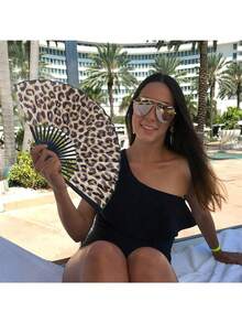 Foldable Bamboo Handle Hand Fan, Fabric Fan Surface, Leopard Print Pattern, Suitable For Party, Wedding, Wall Decor, Gift - Folding Fan - View 10