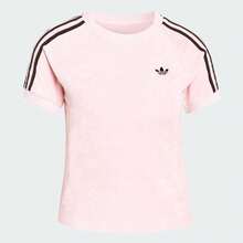 Adidas Originals Striped Logo Crew Neck Slim Fit Cropped T-Shirt Women's Pink - Pink - View 4