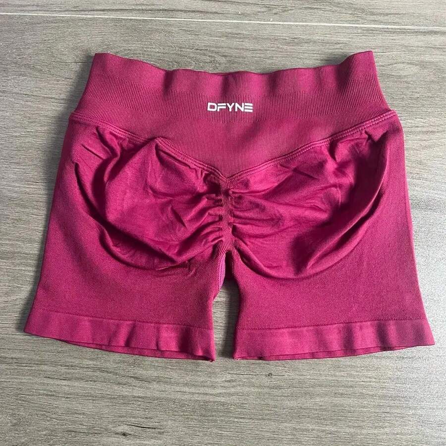 2026 bestseller Shorts Deportivos dfyne Impact con Logo, Cintura Baja, Sin Costuras, Shorts de Yoga, Shorts de Gimnasio con Efecto Scrunch Bum, Shorts de Ciclismo, Ropa Deportiva Elástica - Detrás - Ver 1