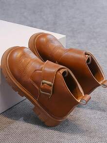 1 Pair 2026 Edition Women's Leather Chunky Heel Metal Buckle Ankle Boots, Vintage Style, Suitable For Casual And Party Wear - Brown - View 3