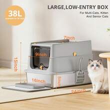Edelstahl-Katzenstreubox, Vollständig Geschlossen, Große Metall-Katzenstreubox mit Hohen Seitenwänden und Transparentem Deckel 120 ° Kehrschaufel und Matte, lila, XL 1OIM - Hellgrau - Übersicht 6