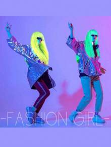 1件/4件裝 霓虹箔髮假髮，螢光發光派對用品，UV感應亮面派對假髮，適合成人、拍照亭、生日派對裝飾，70年代 80年代復古造型，綠色、玫瑰紅、黃色、橘色 - A - 查看 5