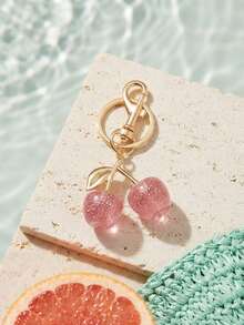 1pc Unique Cherry Keychain With Shiny Resin Pendant, Suitable For Women's Wallets And Bags, Bag Charm, Travel And Portable Use - Multicolor - View 7