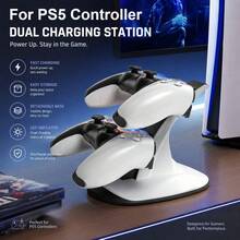 Iplay 1 pieza - Base de carga para mando de PlayStation 5 con indicador LED, interfaz TYPE-C, puede cargar dos mandos simultáneamente (Blanco) - Ver 6
