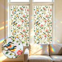 Ins French Vintage Bird & Rose Static Cling Window Film, Privacy Protection Sticker, No Glue, UV Protection, Sunshade & Heat Insulation, Bathroom Frosted Glass Sticker, Home Decor - Pastoral Bird Song Window Sticker - View 1