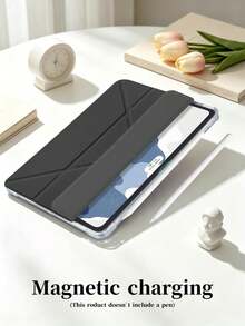 黑色多折筆槽平板保護殼，相容 iPad Mini 4/5/6/7/Air/Air 2/9.7/10.2/10.5/10.9 (Air 4-Air 8)/Pro 11/10th Gen/A16/Pro 11 2024/12.9/Pro 13 2024 機型，內裡因染色批次可能略有色差，內建筆槽，不含筆 - 黑色 - 查看 6