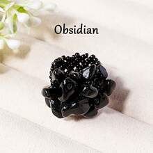 1PC Synthetic Chip Flower Stretch Ring, Handmade Beaded Floral Cluster Elastic Ring, Boho Stackable Cocktail Jewelry Gift - Stackable Crushed Stone Ring - View 12
