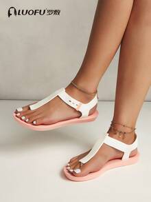 luofu Fashionable Casual Versatile Women's Thong Flat Sandals,Flip Flops - White - View 1